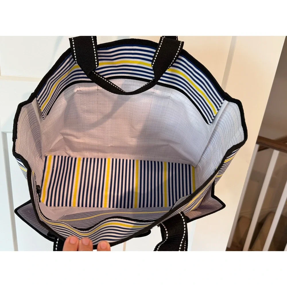 SCOUT BJ Bag Large Utility Tote Navy White Yellow Striped Multi Pocket Beach Bag